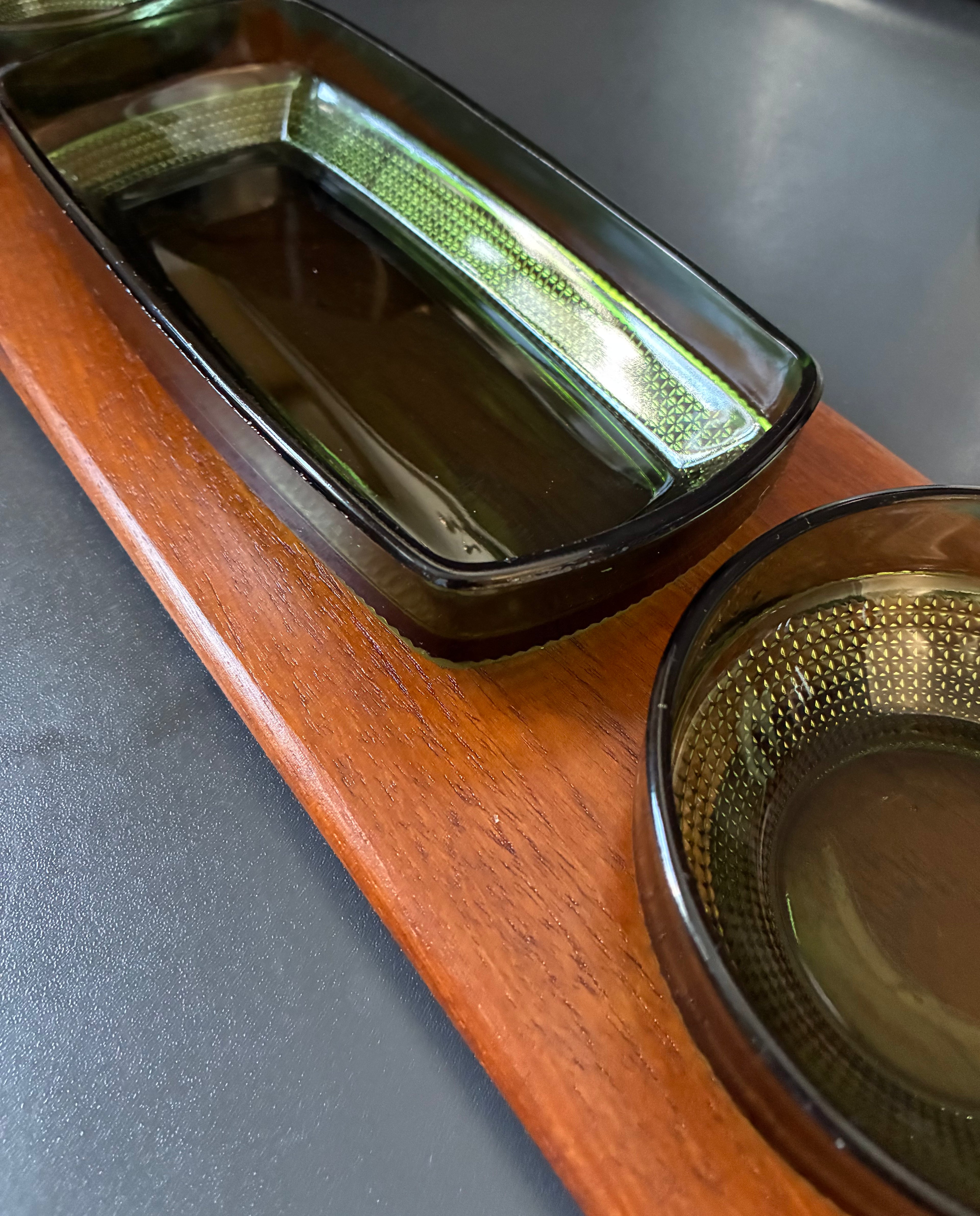 Digsmed teak tray with Holmegaard dishes