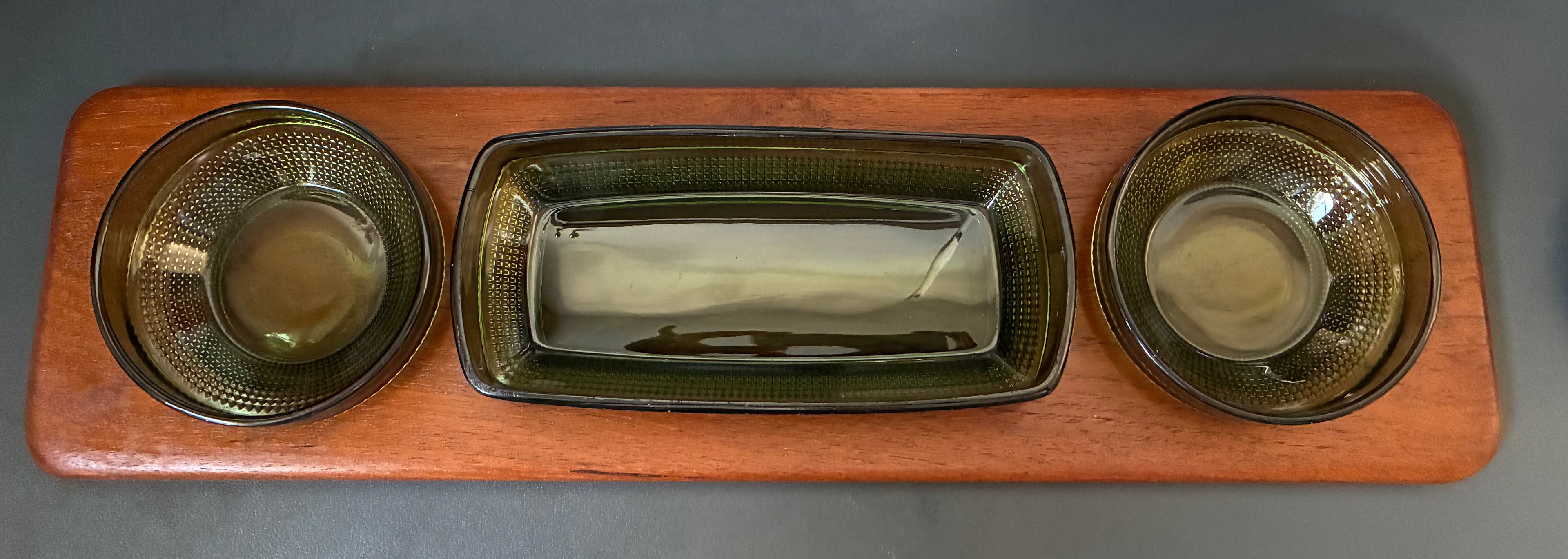 Digsmed teak tray with Holmegaard dishes