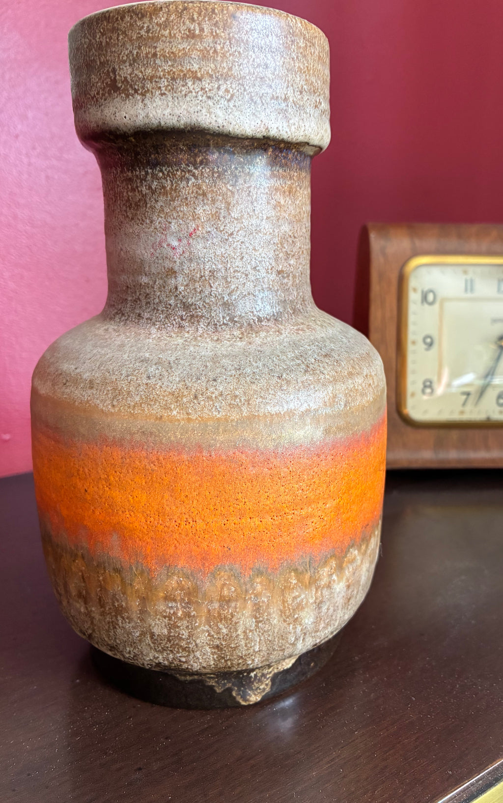 West German vase orange fat lava glaze