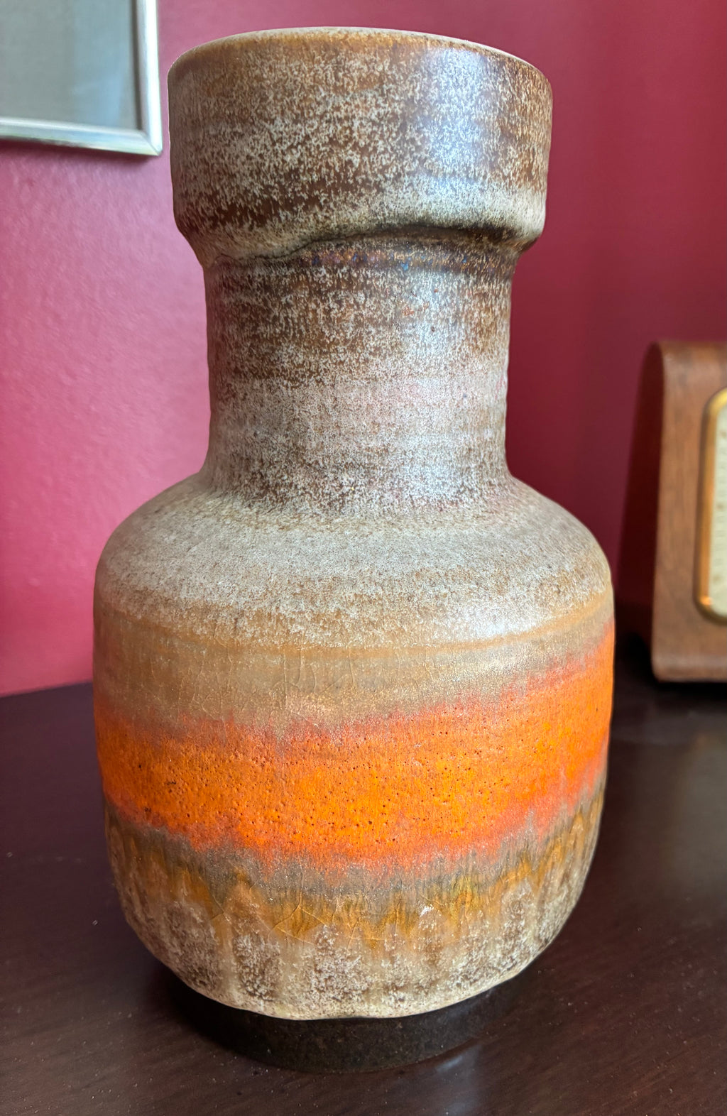 West German vase orange fat lava glaze