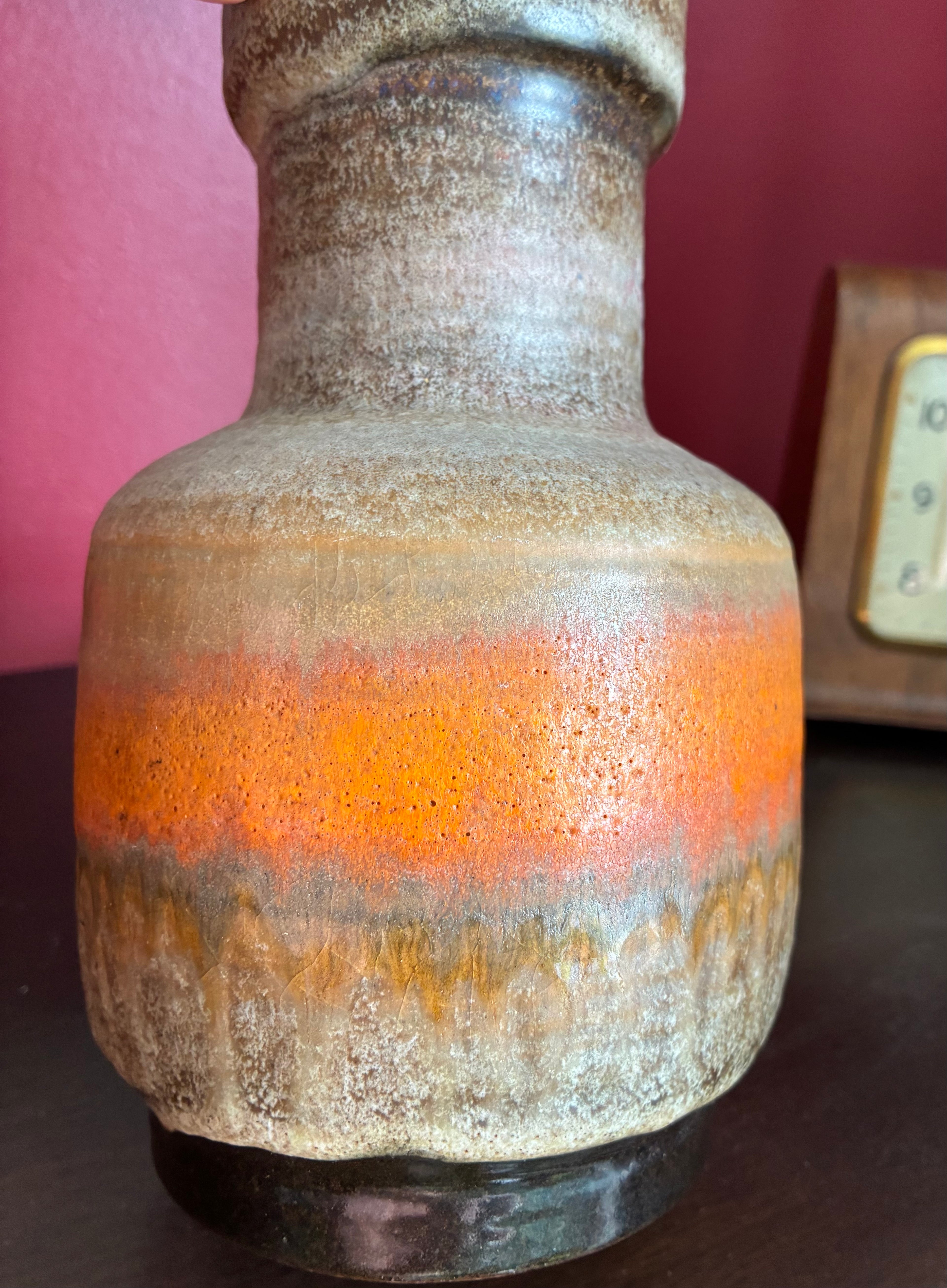 West German vase orange fat lava glaze